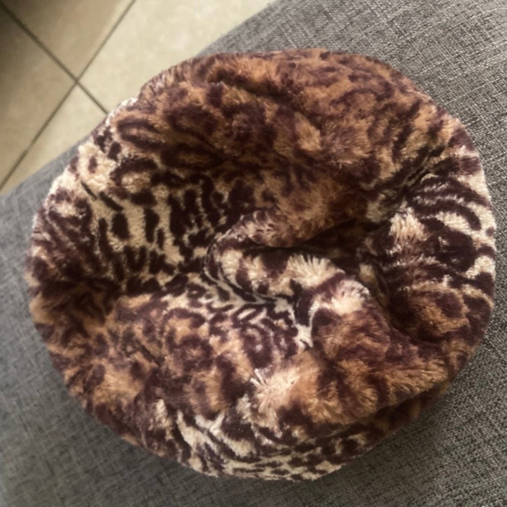 Leopard Print Faux Fur Beret by Adrienne Landau